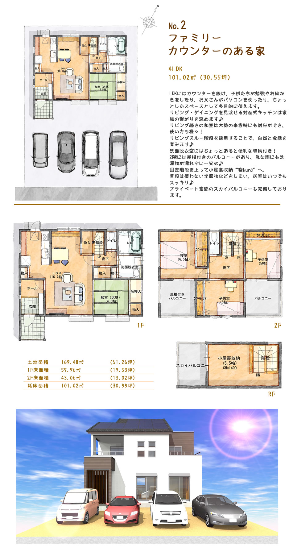 建物プラン2「ファミリーカウンターのある家」