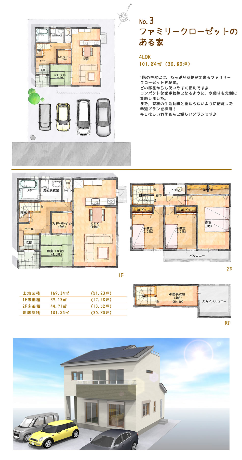 建物プラン3「ファミリークローゼットのある家」